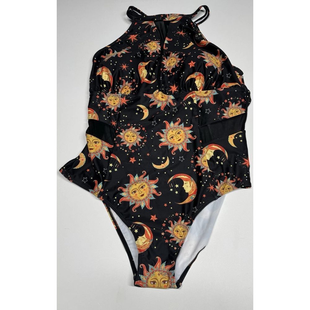NWT Daci Women  20W One Piece Swimsuit High Neck Plunge Mesh Cut Out Sun & Moon‎